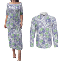 Anthurium Plumeria Lei Pastel Couples Matching Puletasi and Long Sleeve Button Shirt Purple Hawaiian Splendid Palaka LT01 Purple - Polynesian Pride
