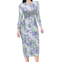 Anthurium Plumeria Lei Pastel Family Matching Long Sleeve Bodycon Dress and Hawaiian Shirt Purple Hawaiian Splendid Palaka LT01 Mom's Dress Purple - Polynesian Pride