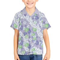 Anthurium Plumeria Lei Pastel Family Matching Long Sleeve Bodycon Dress and Hawaiian Shirt Purple Hawaiian Splendid Palaka LT01 Son's Shirt Purple - Polynesian Pride