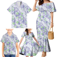 Anthurium Plumeria Lei Pastel Family Matching Mermaid Dress and Hawaiian Shirt Purple Hawaiian Splendid Palaka LT01 - Polynesian Pride
