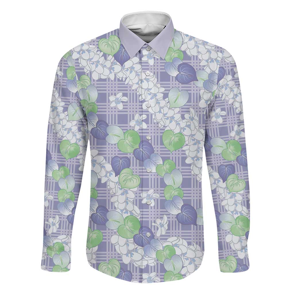 Anthurium Plumeria Lei Pastel Family Matching Mermaid Dress and Hawaiian Shirt Purple Hawaiian Splendid Palaka LT01 Dad's Shirt - Long Sleeve Purple - Polynesian Pride