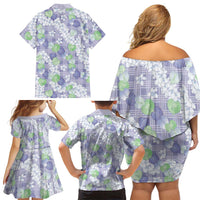 Anthurium Plumeria Lei Pastel Family Matching Off Shoulder Short Dress and Hawaiian Shirt Purple Hawaiian Splendid Palaka LT01 - Polynesian Pride