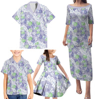 Anthurium Plumeria Lei Pastel Family Matching Puletasi and Hawaiian Shirt Purple Hawaiian Splendid Palaka
