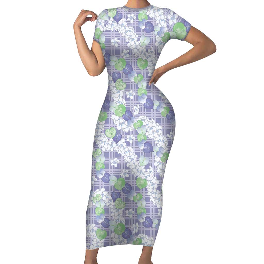 Anthurium Plumeria Lei Pastel Family Matching Short Sleeve Bodycon Dress and Hawaiian Shirt Purple Hawaiian Splendid Palaka LT01 Mom's Dress Purple - Polynesian Pride