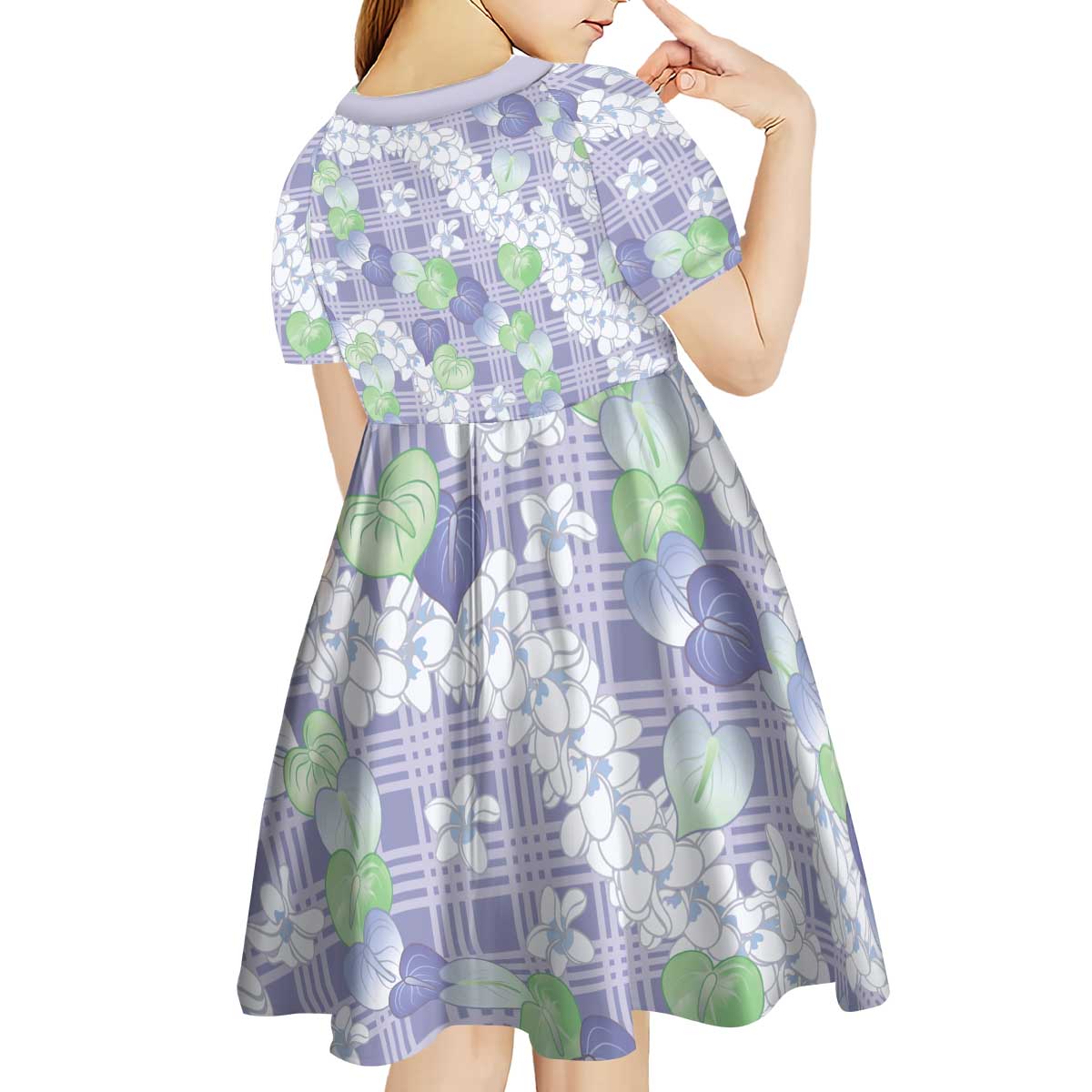 Anthurium Plumeria Lei Pastel Kid Short Sleeve Dress Purple Hawaiian Splendid Palaka