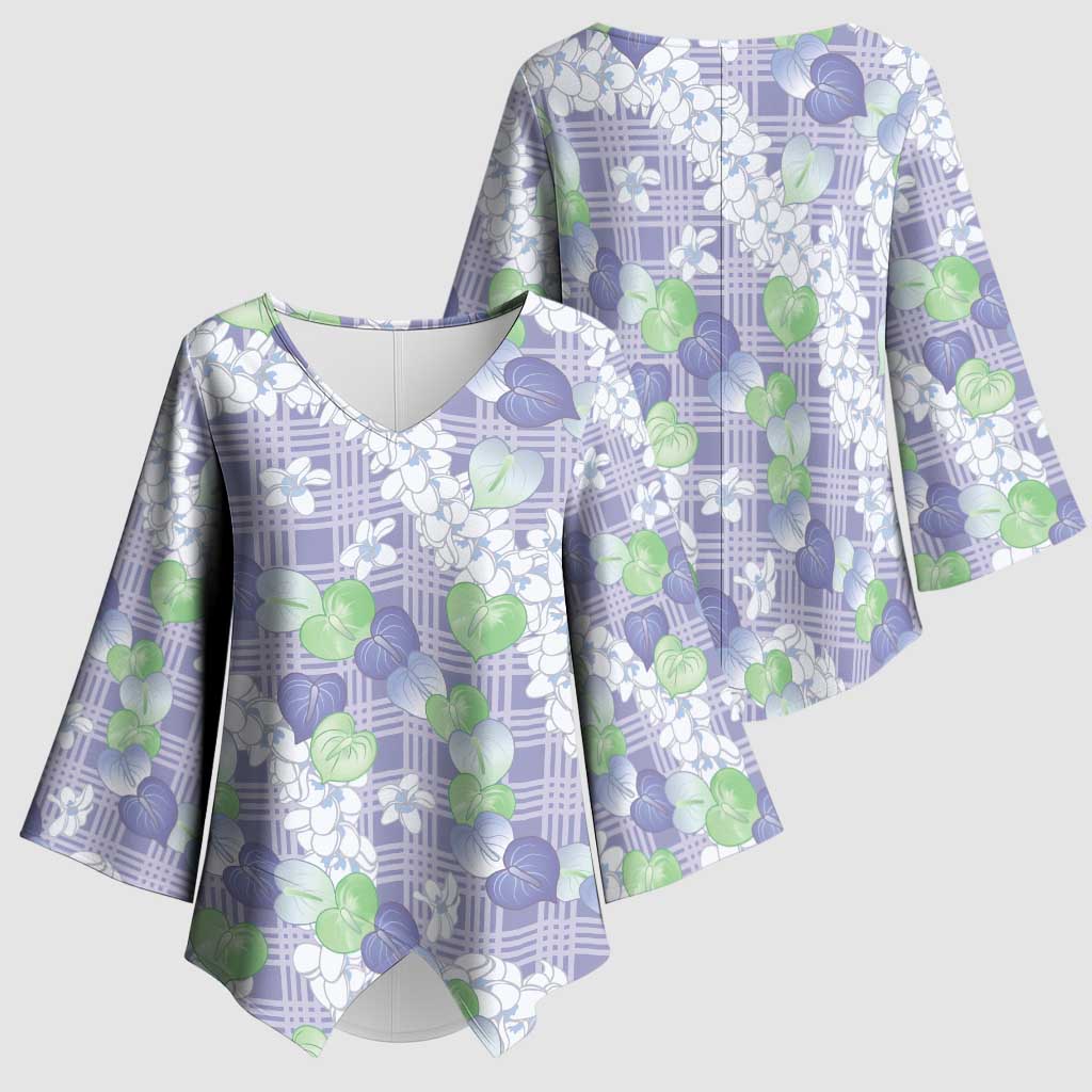 Anthurium Plumeria Lei Pastel Kimono Sleeve Blouse Purple Hawaiian Splendid Palaka