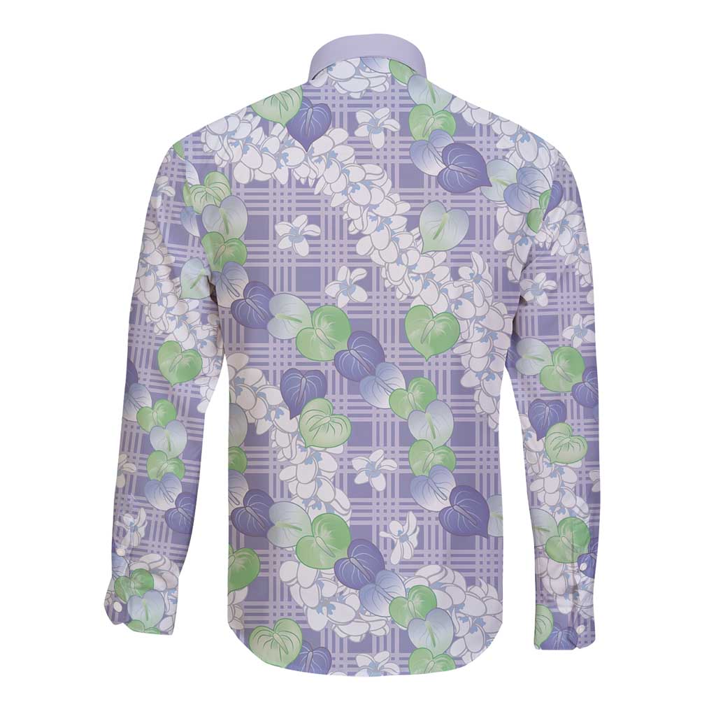 Anthurium Plumeria Lei Pastel Long Sleeve Button Shirt Purple Hawaiian Splendid Palaka