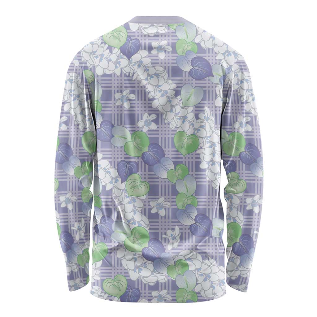 Anthurium Plumeria Lei Pastel Long Sleeve Shirt Purple Hawaiian Splendid Palaka