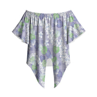 Anthurium Plumeria Lei Pastel Off Shoulder Wrap Waist Top Purple Hawaiian Splendid Palaka LT01 Purple - Polynesian Pride
