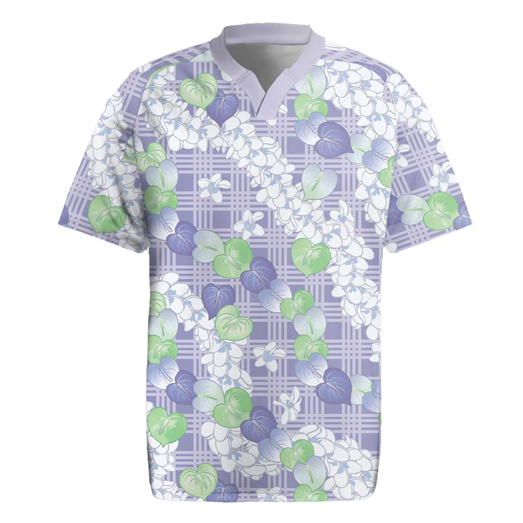 Anthurium Plumeria Lei Pastel Rugby Jersey Purple Hawaiian Splendid Palaka LT01 Purple - Polynesian Pride
