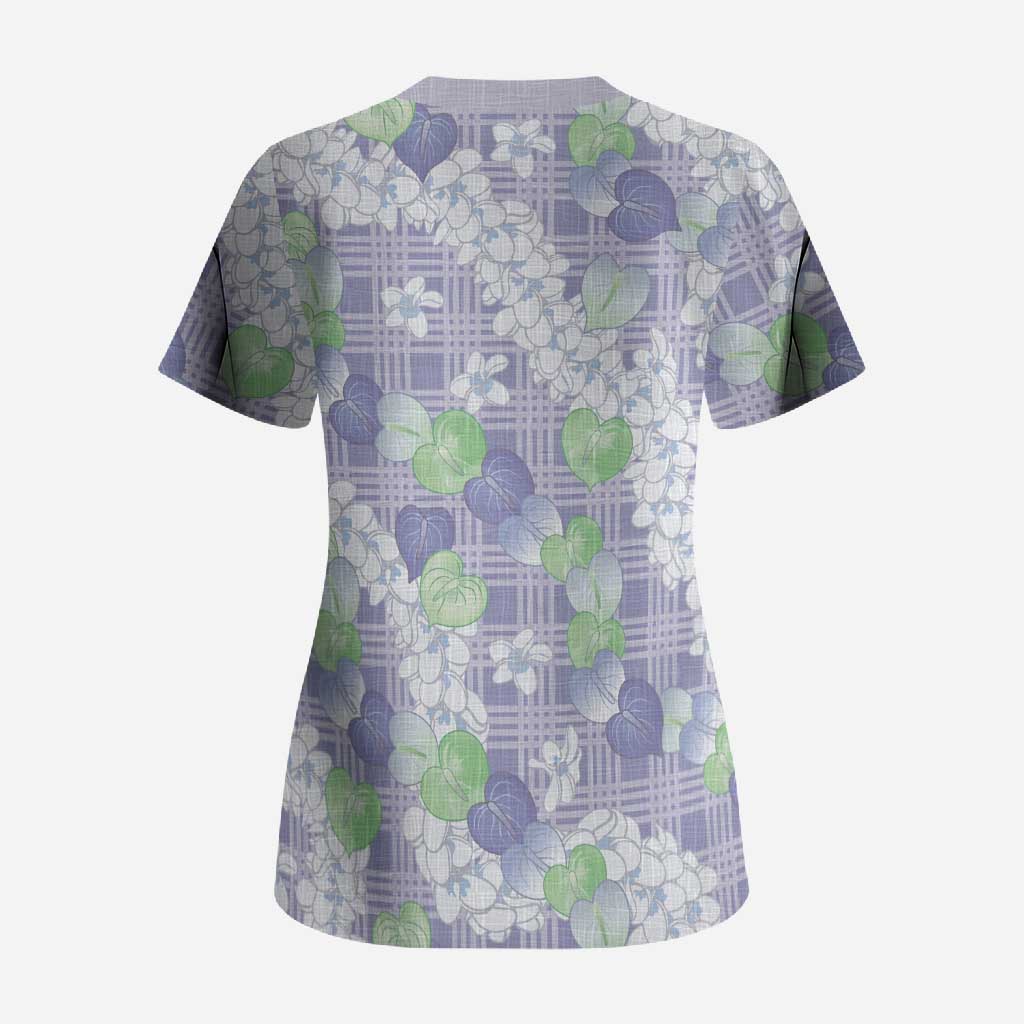 Anthurium Plumeria Lei Pastel Scrub Top Purple Hawaiian Splendid Palaka