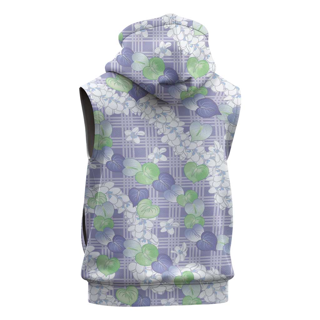 Anthurium Plumeria Lei Pastel Sleeveless Hoodie Purple Hawaiian Splendid Palaka LT01 - Polynesian Pride