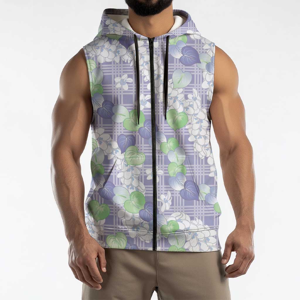 Anthurium Plumeria Lei Pastel Sleeveless Zip Hoodie Purple Hawaiian Splendid Palaka LT01 - Polynesian Pride