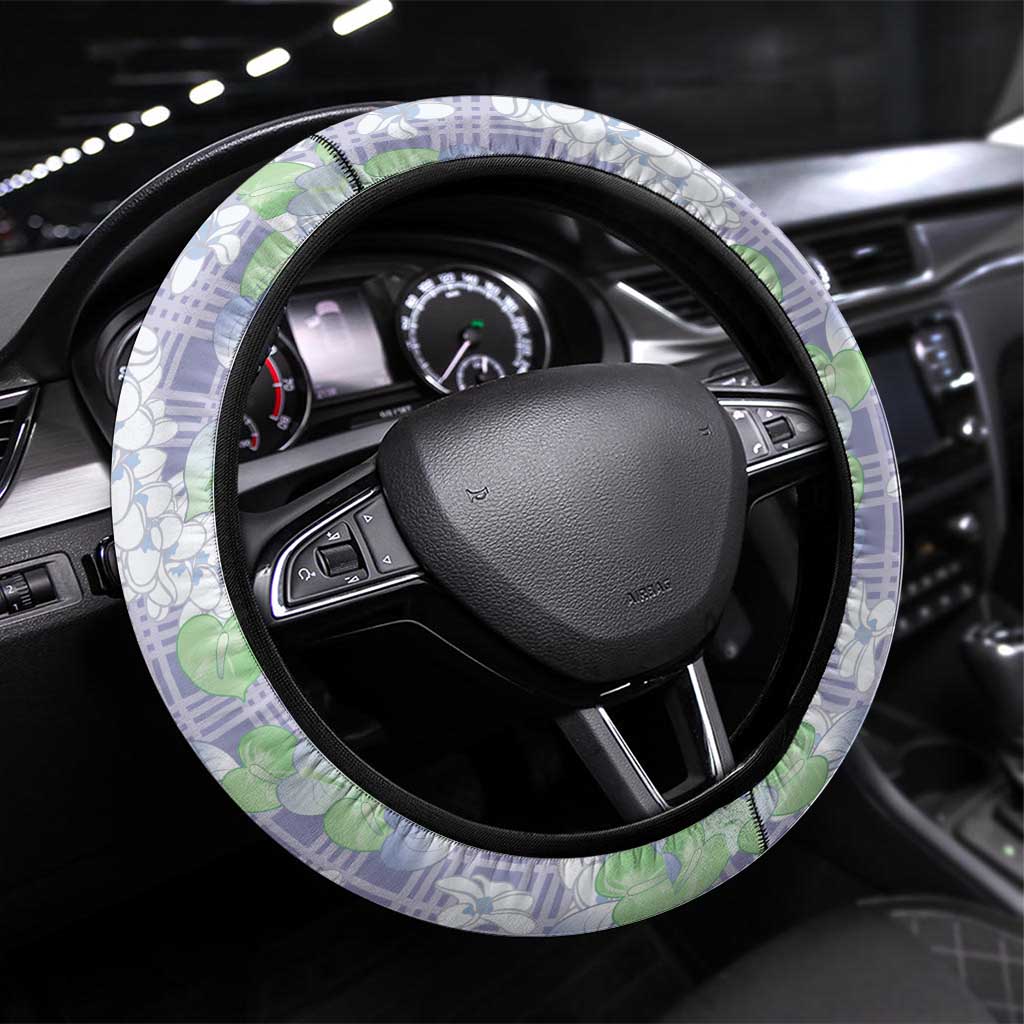 Anthurium Plumeria Lei Pastel Steering Wheel Cover Purple Hawaiian Splendid Palaka
