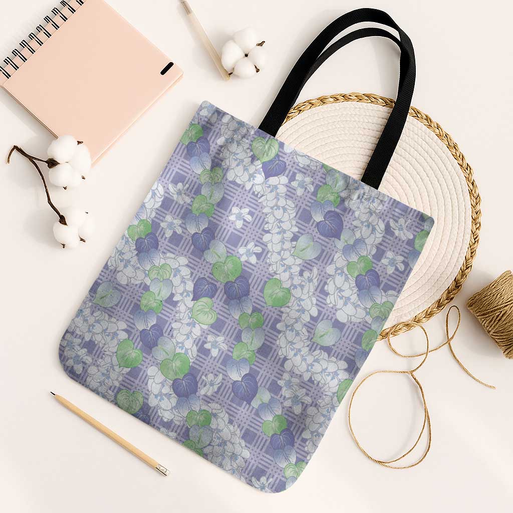 Anthurium Plumeria Lei Pastel Tote Bag Purple Hawaiian Splendid Palaka LT01 Black Strap One Size Purple - Polynesian Pride