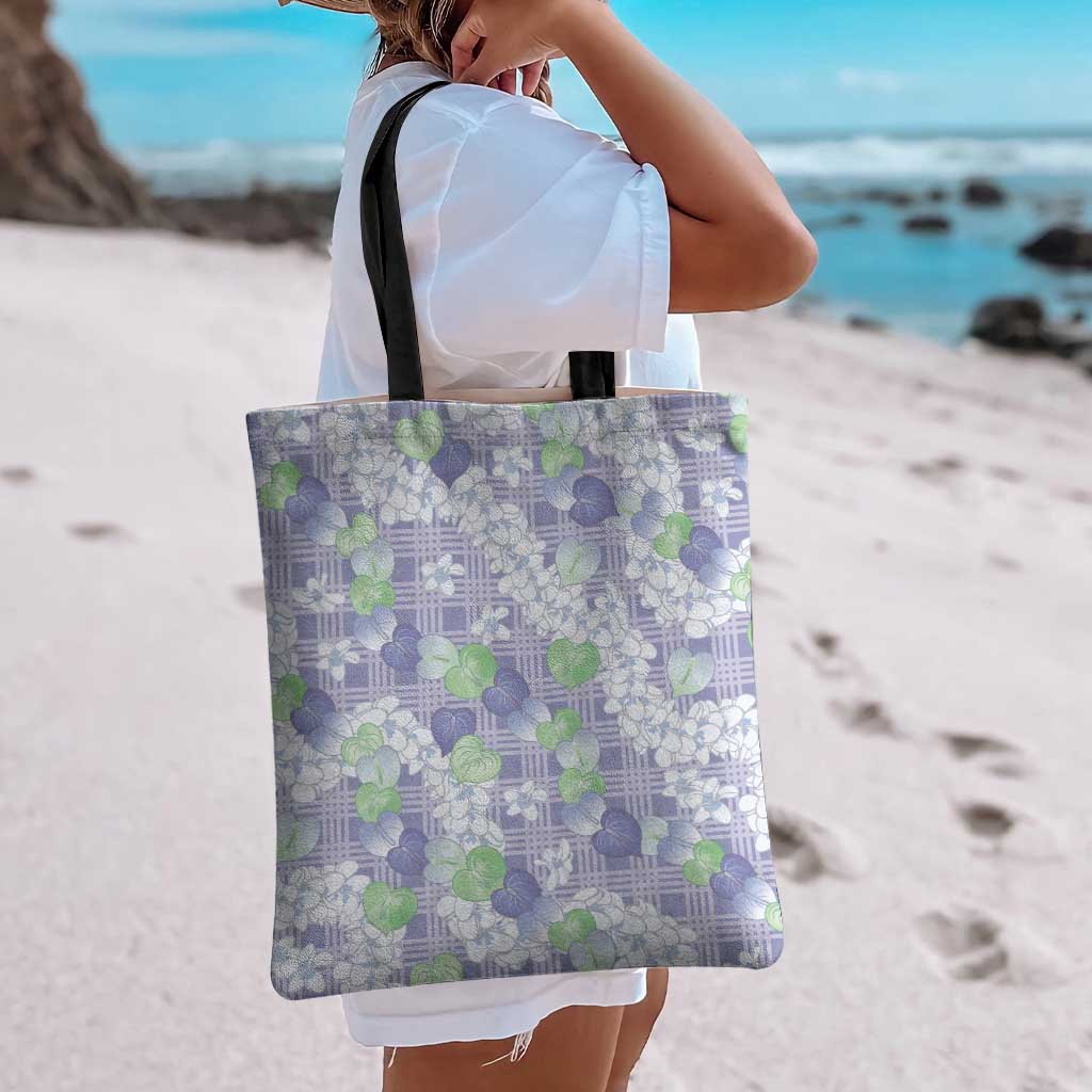 Anthurium Plumeria Lei Pastel Tote Bag Purple Hawaiian Splendid Palaka LT01 - Polynesian Pride