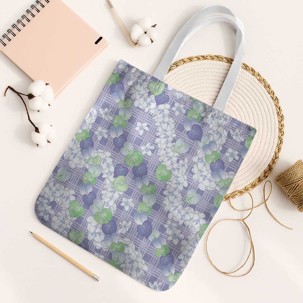 Anthurium Plumeria Lei Pastel Tote Bag Purple Hawaiian Splendid Palaka LT01 White Strap One Size Purple - Polynesian Pride