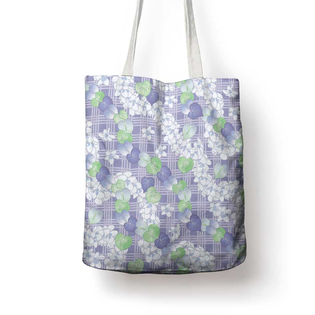 Anthurium Plumeria Lei Pastel Tote Bag Purple Hawaiian Splendid Palaka LT01 - Polynesian Pride