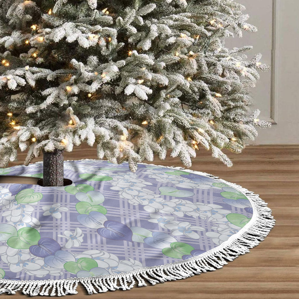 Anthurium Plumeria Lei Pastel Tree Skirt Purple Hawaiian Splendid Palaka LT01 - Polynesian Pride