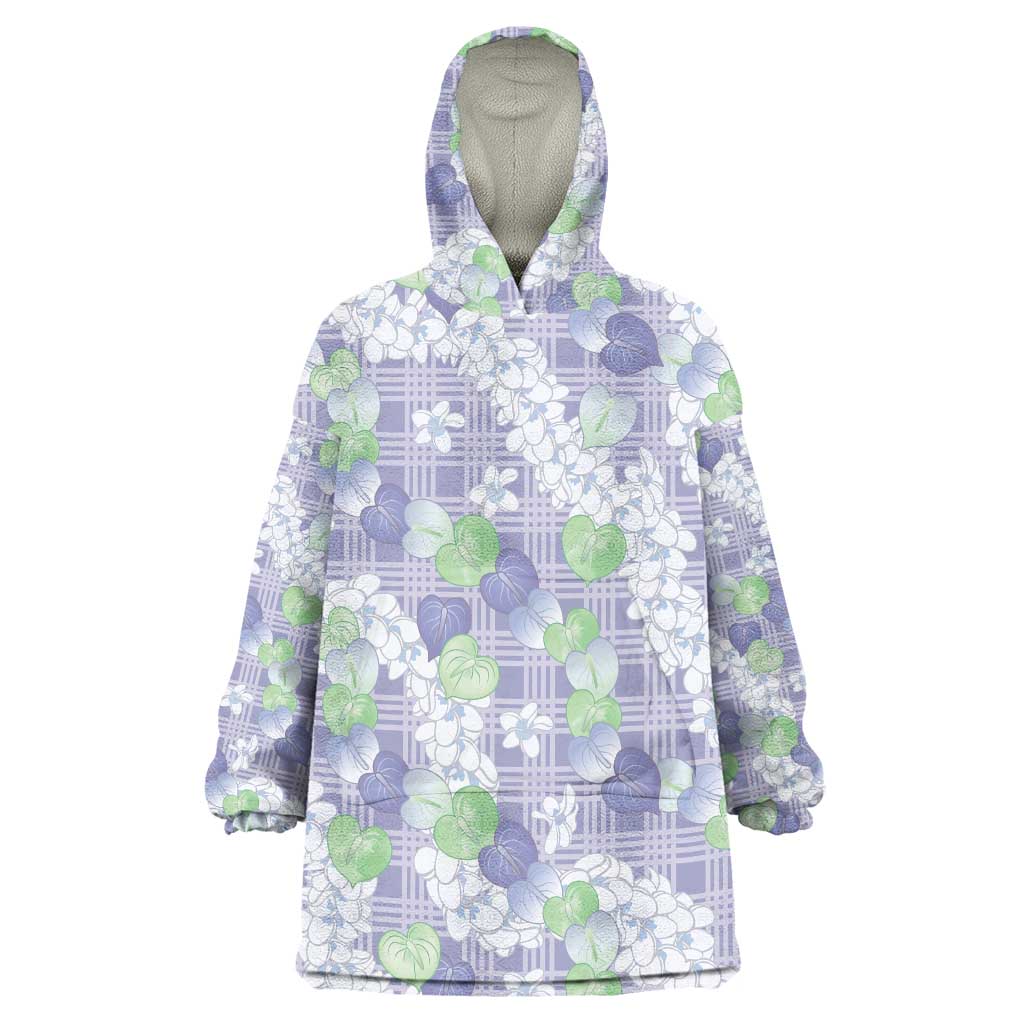 Anthurium Plumeria Lei Pastel Wearable Blanket Hoodie Purple Hawaiian Splendid Palaka LT01 One Size Purple - Polynesian Pride