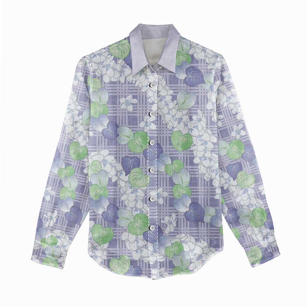 Anthurium Plumeria Lei Pastel Women Casual Shirt Purple Hawaiian Splendid Palaka LT01 - Polynesian Pride
