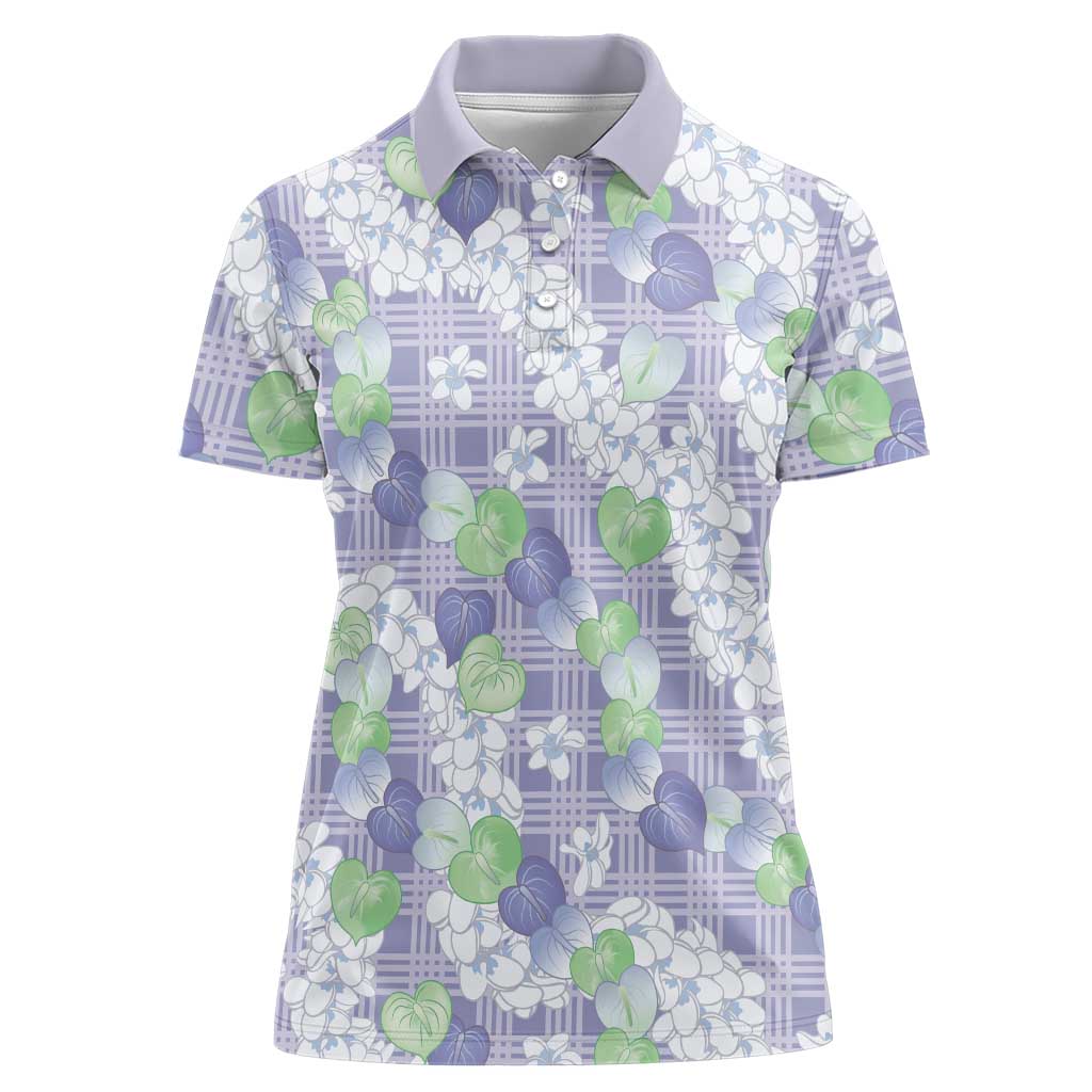 Anthurium Plumeria Lei Pastel Women Polo Shirt Purple Hawaiian Splendid Palaka LT01 Female Purple - Polynesian Pride
