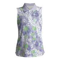 Anthurium Plumeria Lei Pastel Women Sleeveless Polo Shirt Purple Hawaiian Splendid Palaka LT01 Female Purple - Polynesian Pride