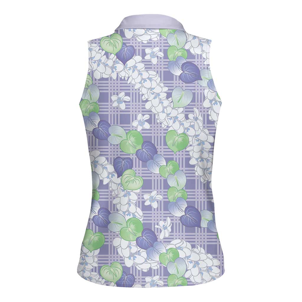 Anthurium Plumeria Lei Pastel Women Sleeveless Polo Shirt Purple Hawaiian Splendid Palaka LT01 - Polynesian Pride