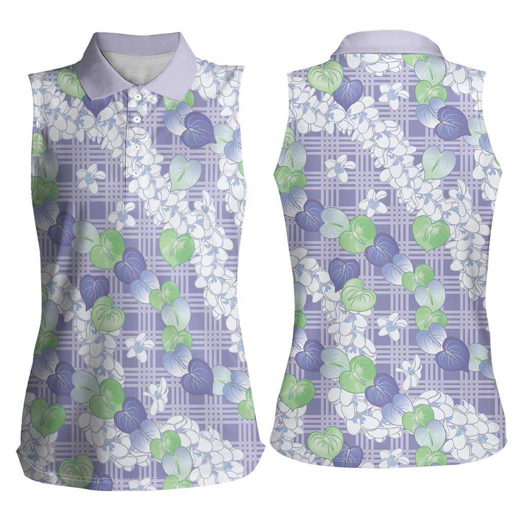 Anthurium Plumeria Lei Pastel Women Sleeveless Polo Shirt Purple Hawaiian Splendid Palaka LT01 - Polynesian Pride