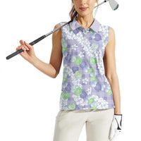 Anthurium Plumeria Lei Pastel Women Sleeveless Polo Shirt Purple Hawaiian Splendid Palaka LT01 - Polynesian Pride