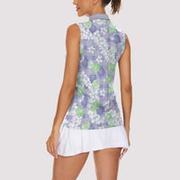 Anthurium Plumeria Lei Pastel Women Sleeveless Polo Shirt Purple Hawaiian Splendid Palaka LT01 - Polynesian Pride