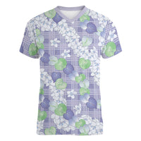 Anthurium Plumeria Lei Pastel Women V-Neck T-Shirt Purple Hawaiian Splendid Palaka LT01 Female Purple - Polynesian Pride