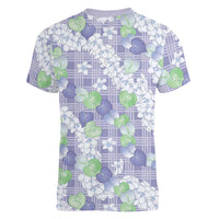 Anthurium Plumeria Lei Pastel Women V-Neck T-Shirt Purple Hawaiian Splendid Palaka LT01 - Polynesian Pride