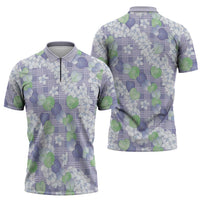 Anthurium Plumeria Lei Pastel Zipper Polo Shirt Purple Hawaiian Splendid Palaka LT01 - Polynesian Pride
