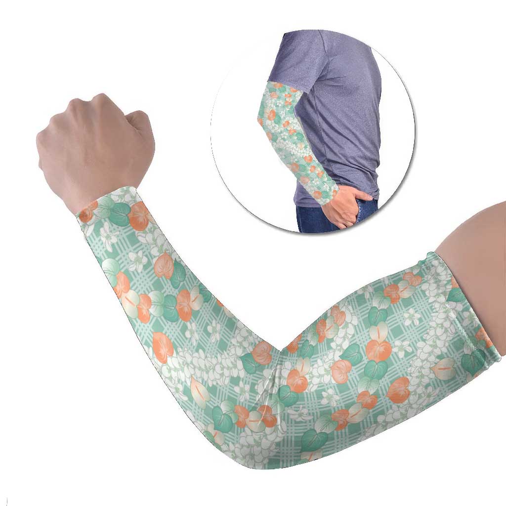 Anthurium Plumeria Lei Pastel Arm Sleeves Teal Hawaiian Splendid Palaka