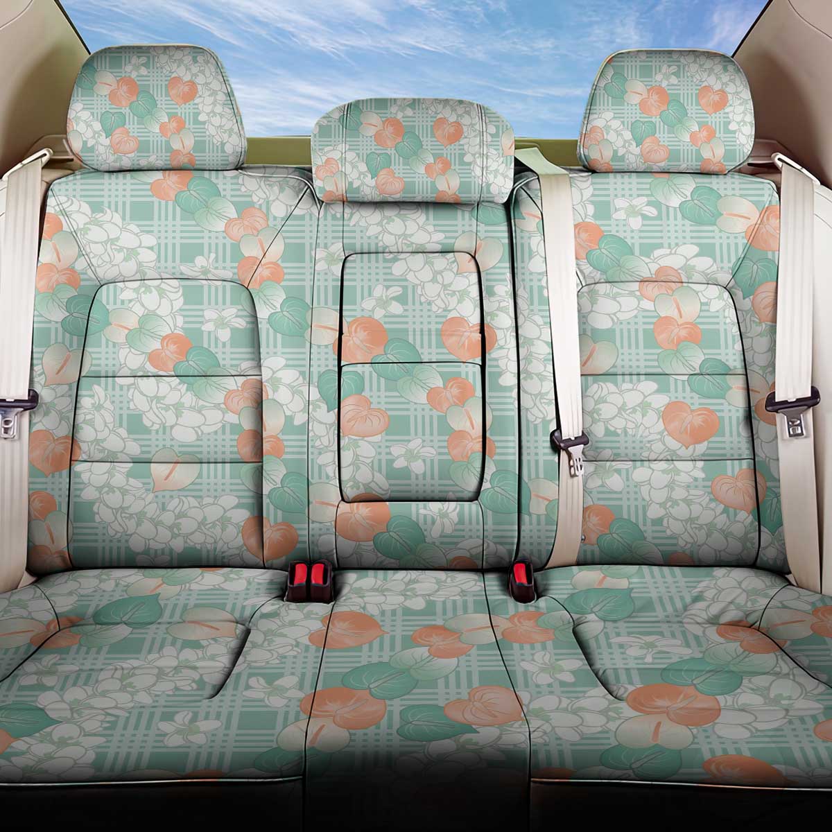 Anthurium Plumeria Lei Pastel Back Car Seat Cover Teal Hawaiian Splendid Palaka