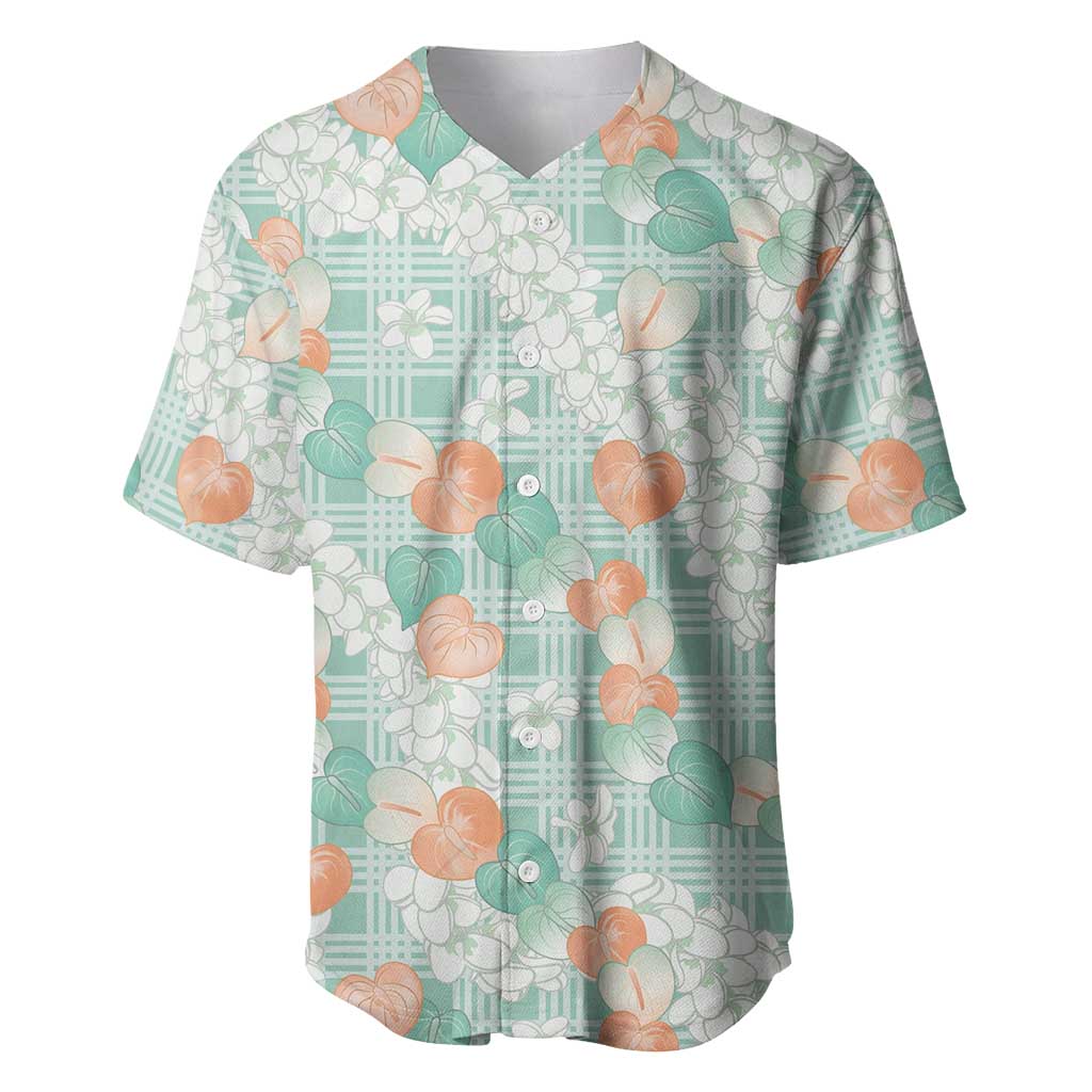 Anthurium Plumeria Lei Pastel Baseball Jersey Teal Hawaiian Splendid Palaka