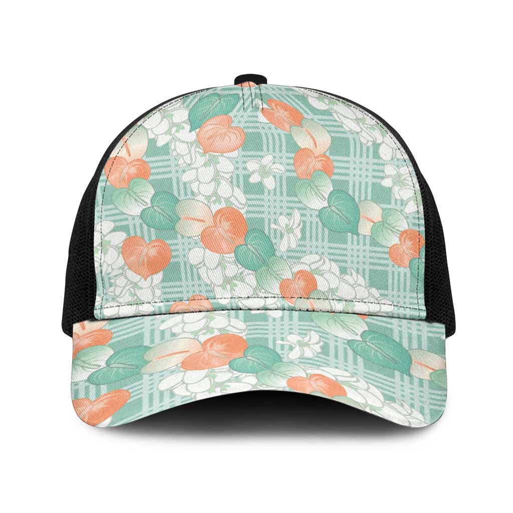 Anthurium Plumeria Lei Pastel Baseball Net Cap Teal Hawaiian Splendid Palaka