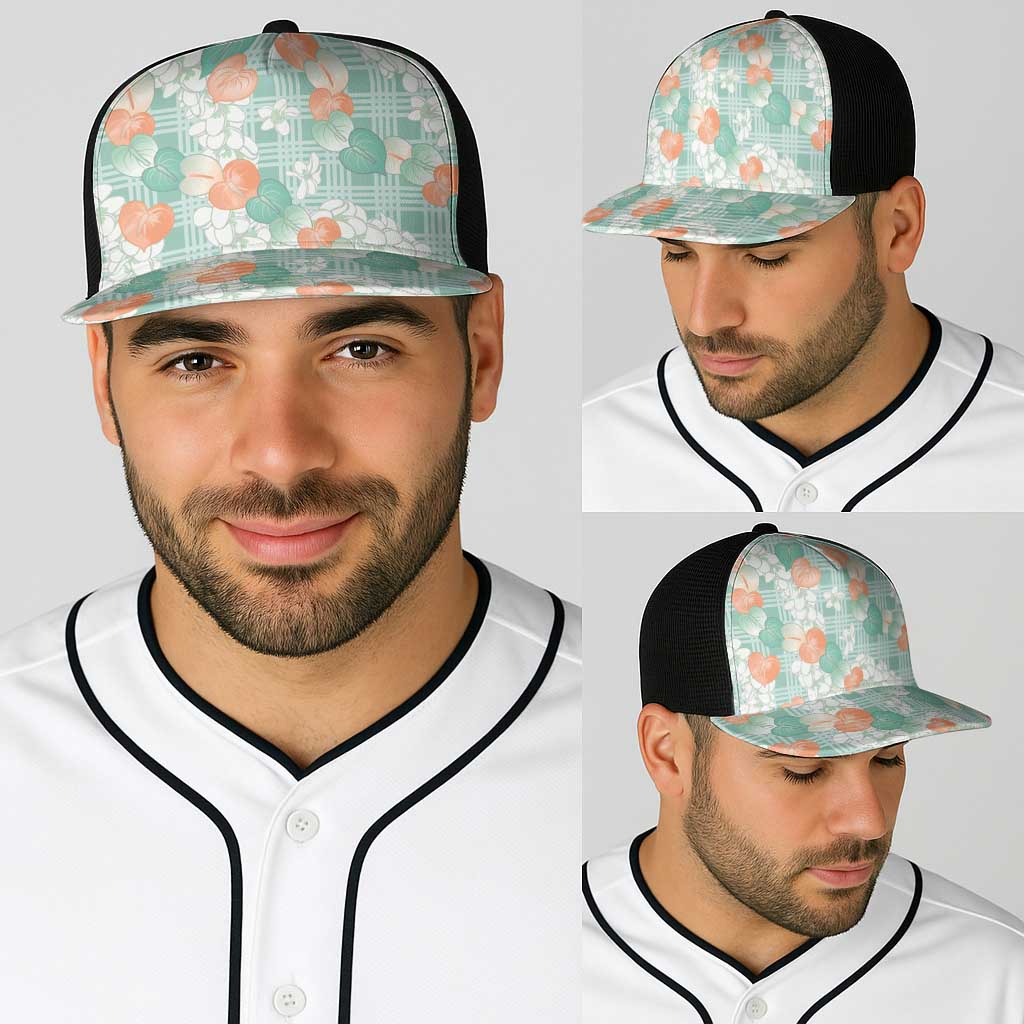 Anthurium Plumeria Lei Pastel Baseball Net Cap Teal Hawaiian Splendid Palaka