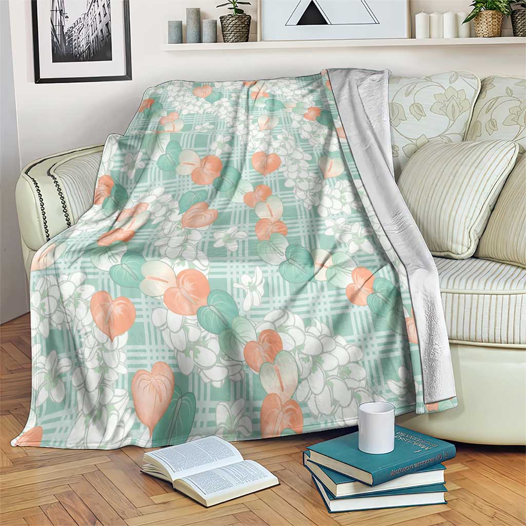 Anthurium Plumeria Lei Pastel Blanket Teal Hawaiian Splendid Palaka