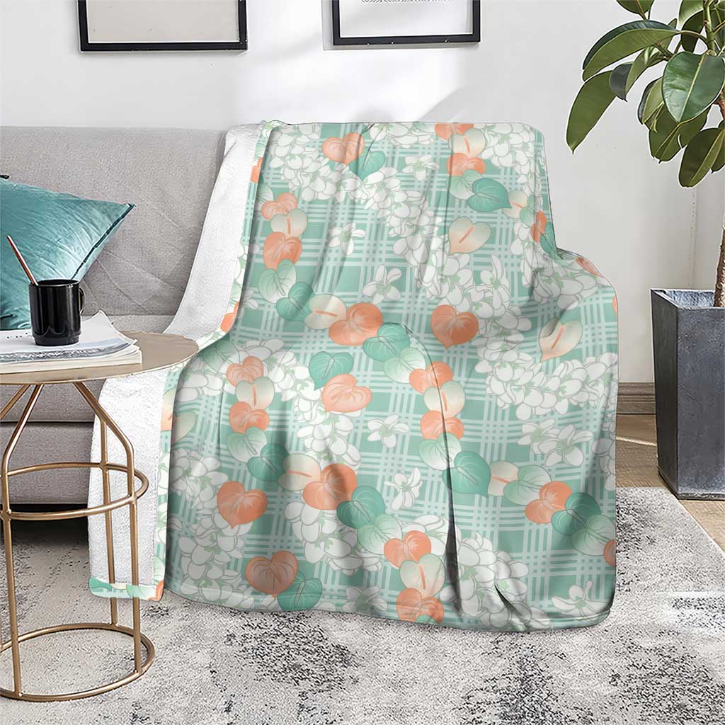 Anthurium Plumeria Lei Pastel Blanket Teal Hawaiian Splendid Palaka