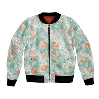 Anthurium Plumeria Lei Pastel Bomber Jacket Teal Hawaiian Splendid Palaka LT01 Unisex Teal - Polynesian Pride