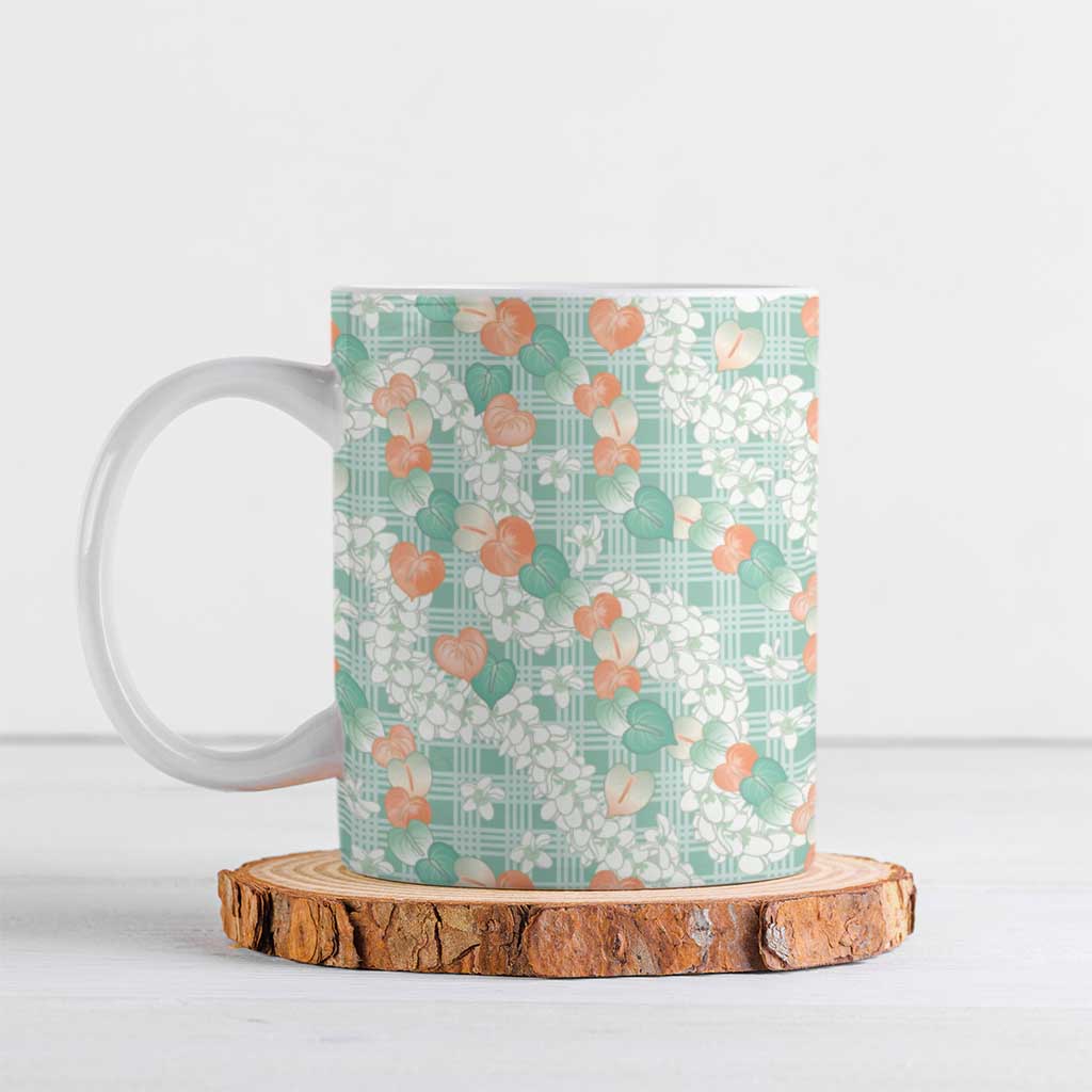 Anthurium Plumeria Lei Pastel Ceramic Mug Teal Hawaiian Splendid Palaka