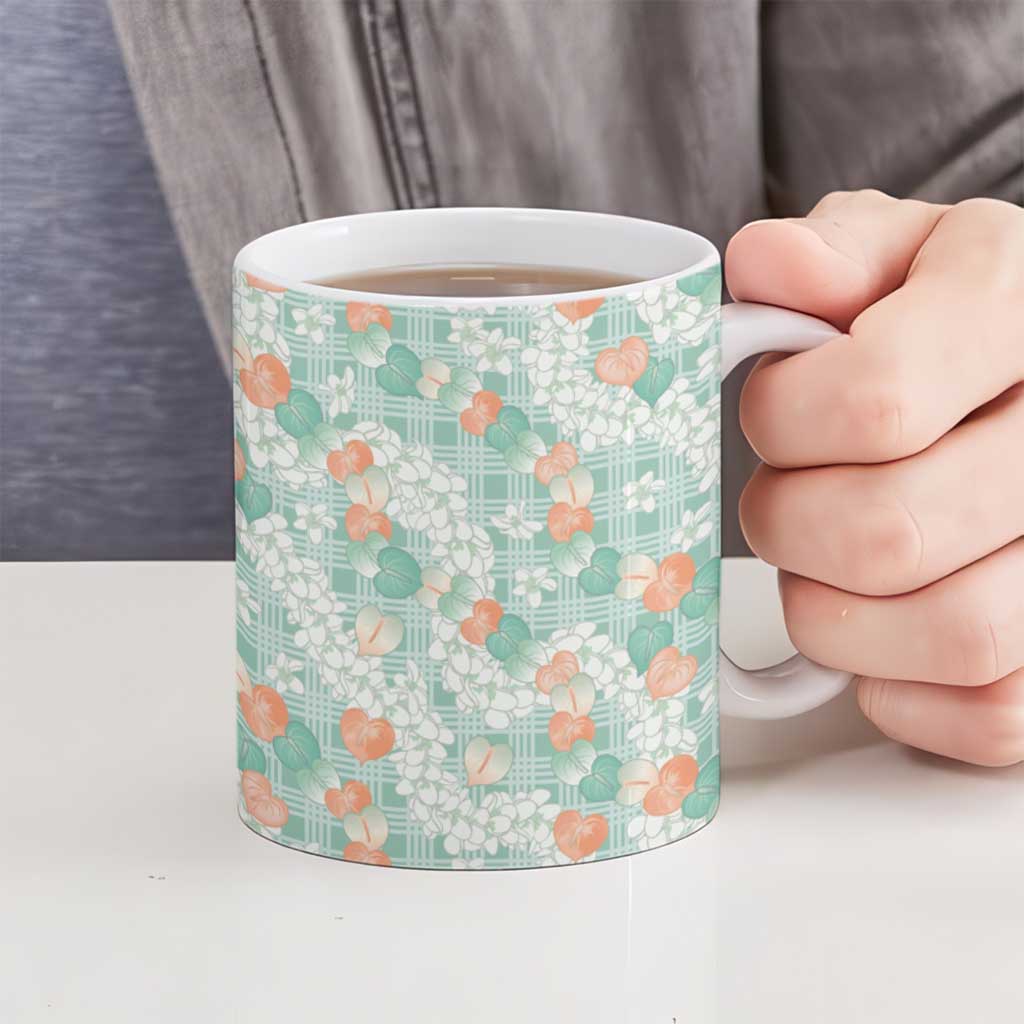 Anthurium Plumeria Lei Pastel Ceramic Mug Teal Hawaiian Splendid Palaka