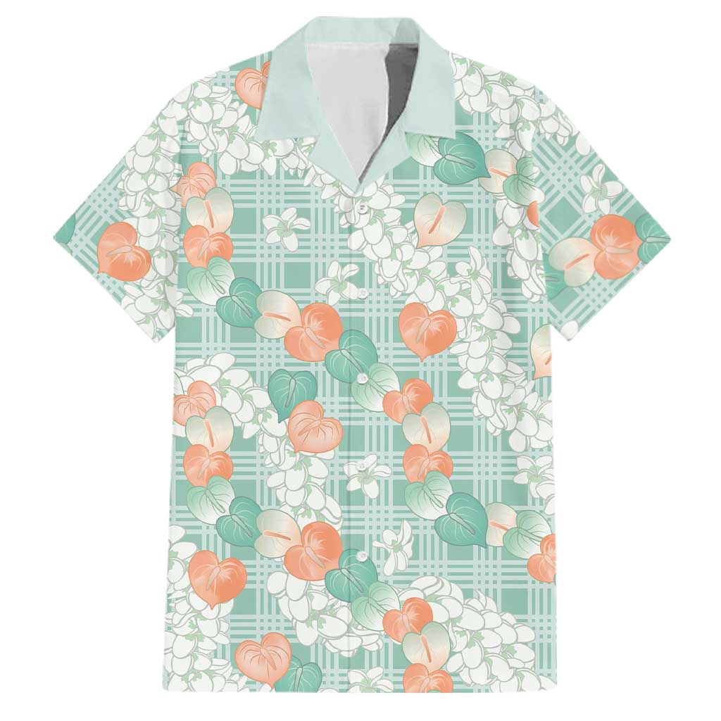 Anthurium Plumeria Lei Pastel Family Matching Off Shoulder Maxi Dress and Hawaiian Shirt Teal Hawaiian Splendid Palaka