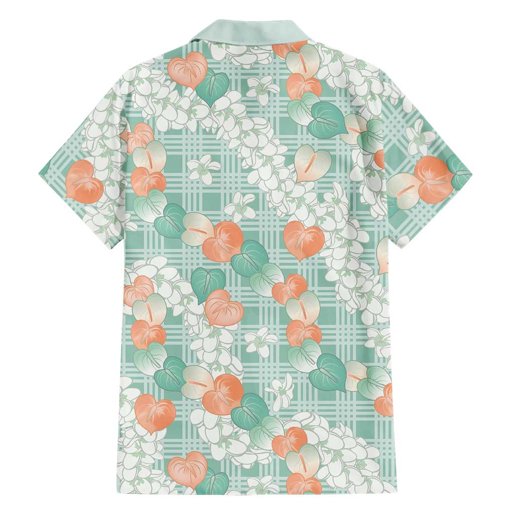 Anthurium Plumeria Lei Pastel Family Matching Puletasi and Hawaiian Shirt Teal Hawaiian Splendid Palaka