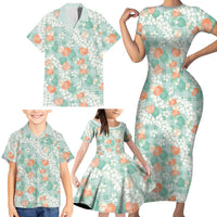 Anthurium Plumeria Lei Pastel Family Matching Short Sleeve Bodycon Dress and Hawaiian Shirt Teal Hawaiian Splendid Palaka LT01 - Polynesian Pride