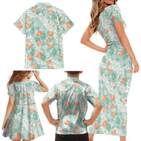 Anthurium Plumeria Lei Pastel Family Matching Short Sleeve Bodycon Dress and Hawaiian Shirt Teal Hawaiian Splendid Palaka LT01 - Polynesian Pride