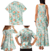 Anthurium Plumeria Lei Pastel Family Matching Tank Maxi Dress and Hawaiian Shirt Teal Hawaiian Splendid Palaka LT01 - Polynesian Pride