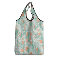 Anthurium Plumeria Lei Pastel Grocery Bag Teal Hawaiian Splendid Palaka